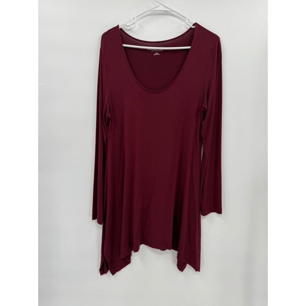 Soft Surroundings S Tunic Women Burgundy Long Sleeve Sharkbite Hem Scoop Neck